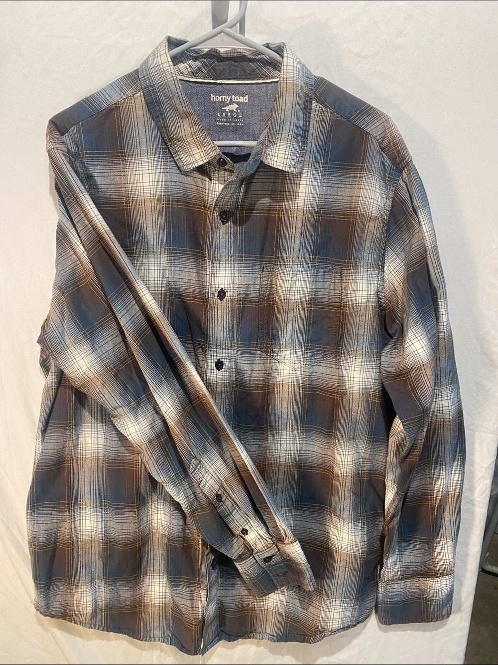 Horny Toad Men's Brown and Blue Plaid Button-Down Shirt